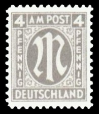 4 Rpf Briefmarke: M-Serie, Alliierte Militärpost, deutscher Druck (weit gezähnt)