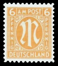 6 Rpf Briefmarke: M-Serie, Alliierte Militärpost, deutscher Druck (weit gezähnt)