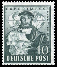 10 Pf Briefmarke: Exportmesse Hannover 1949