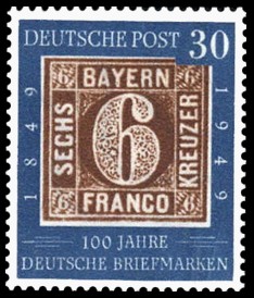 30 Pf Briefmarke: 100 Jahre deutsche Briefmarken