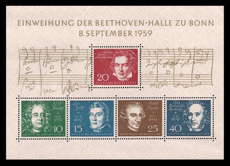  Briefmarke: Blockausgabe Einweihung der Beethoven-Halle zu Bonn