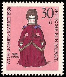 30 + 15 Pf Briefmarke: Wohlfahrtsmarke 1968, Puppen