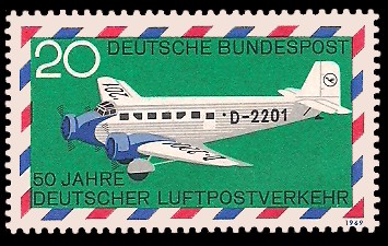 20 Pf Briefmarke: 50 Jahre deutscher Luftpostverkehr