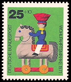 25 + 10 Pf Briefmarke: Wohlfahrtsmarke 1971, Holzspielzeug