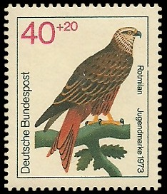 40 + 20 Pf Briefmarke: Jugendmarke 1973, Greifvögel