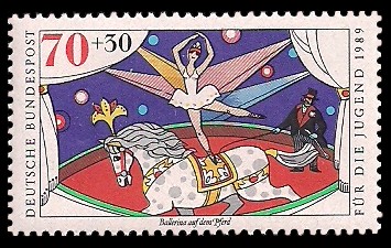 70 + 30 Pf Briefmarke: Für die Jugend 1989, Zirkus