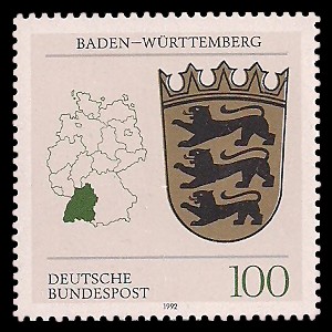 100 Pf Briefmarke: Wappen der Bundesländer, Baden-Württemberg