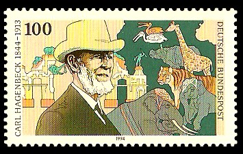 100 Pf Briefmarke: 150. Geburtstag Carl Hagenbeck