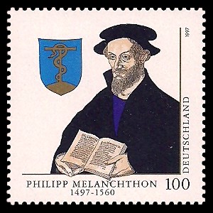 100 Pf Briefmarke: 500. Geburtstag Philipp Melanchthon