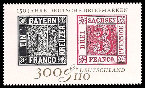 300 + 110 Pf Briefmarke: 150 Jahre Deutsche Briefmarken, IBRA ’99