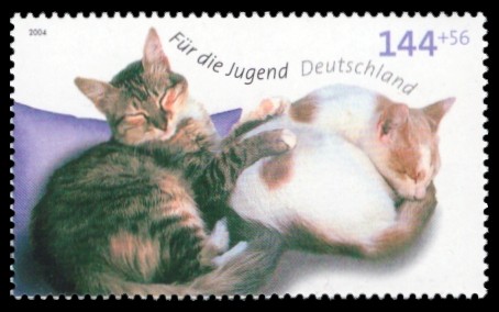 144 + 56 Ct Briefmarke: Für die Jugend 2004, Katzen