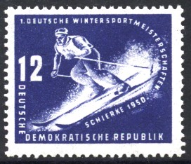 12 Pf Briefmarke: Erste Wintersportmeisterschaft der DDR in Schierke