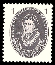 1 Pf Briefmarke: 250 Jahre Deutsche Akademie der Wissenschaften zu Berlin, Euler