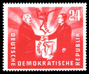 24 Pf Briefmarke: Deutsch-Polnische Freundschaft, Oder-Neisse-Friedensgrenze