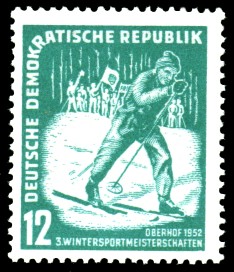 12 Pf Briefmarke: 3. Wintersportmeisterschaften Oberhof 1952