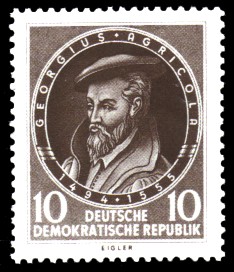 10 Pf Briefmarke: 400. Todestag von Georgius Agricola