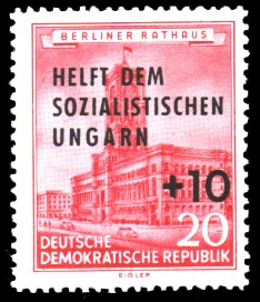 20 + 10 Pf Briefmarke: Helft dem sozialistischen Ungarn