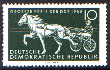 10 Pf Briefmarke: Pferdesport, Großer Preis der DDR 1958