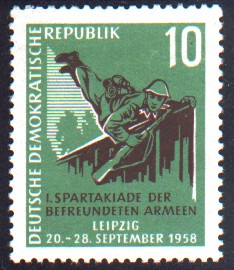 10 Pf Briefmarke: 1. Spartakiade der befreundeten Armeen