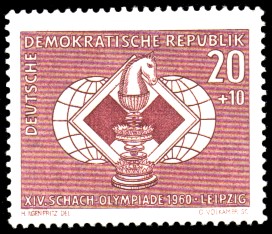 20 + 10 Pf Briefmarke: XIV. Schacholympiade Leipzig