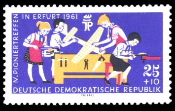 25 + 10 Pf Briefmarke: IV. Pioniertreffen in Erfurt 1961