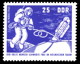 25 Pf Briefmarke: sowjetische Raumfahrt, Woschod 2