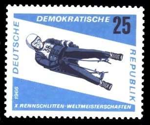 25 Pf Briefmarke: Rennschlittensport