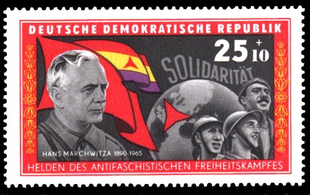 25 + 10 Pf Briefmarke: Helden des antifaschistischen Freiheitskampfes, Hans Marchwitza