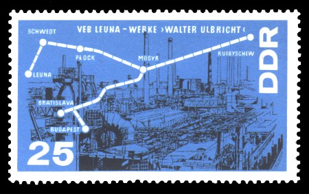 25 Pf Briefmarke: Chemieindustrie, Erdölleitung Freundschaft