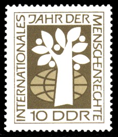 10 Pf Briefmarke: Internationales Jahr der Menschenrechte