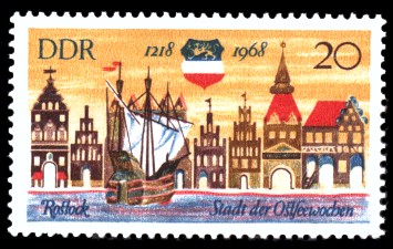 20 Pf Briefmarke: 750 Jahre Rostock, Stadt der Ostseewochen