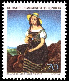 70 Pf Briefmarke: Dresdner Gemäldegalerie, Mädchen mit Gitarre