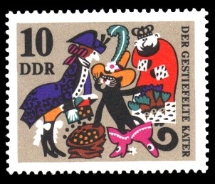 10 Pf Briefmarke: Märchen Der gestiefelte Kater