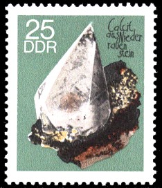 25 Pf Briefmarke: Minerale, Calcit (Sammlung der Bergakademie Freiberg)