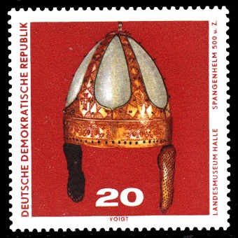 20 Pf Briefmarke: Archäologische Funde, Spangenhelm