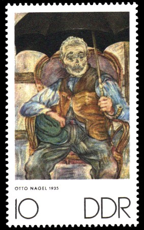 10 Pf Briefmarke: Zum Gedenken an K.Kollwitz, E.Barlach und O.Nagel