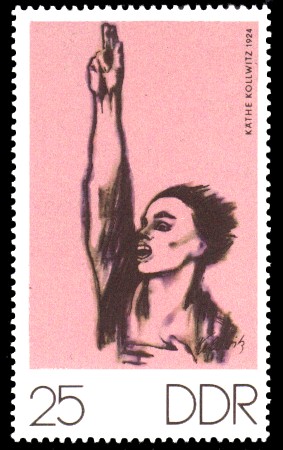 25 Pf Briefmarke: Zum Gedenken an K.Kollwitz, E.Barlach und O.Nagel