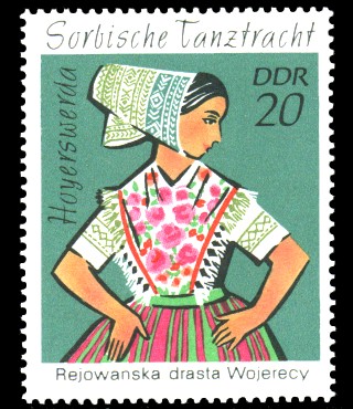 20 Pf Briefmarke: Sorbische Tanztrachten, Hoyerswerda