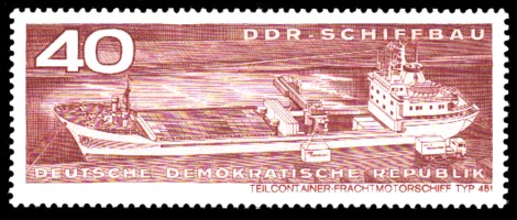 40 Pf Briefmarke: DDR-Schiffbau, Teilcontainer-Frachtmotorschiff