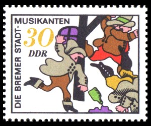 30 Pf Briefmarke: Märchen, Bremer Stadtmusikanten