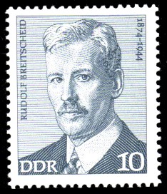 10 Pf Briefmarke: Rudolf Breitscheid, Verdienstvolle Persönlichkeiten der Arbeiterbewegung