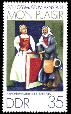 35 Pf Briefmarke: Mon plaisir, Schloßmuseum Arnstadt, Fleischerin u. Bettlerin