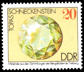 20 Pf Briefmarke: Topas, Minerale aus den Sammlungen der Bergakademie Freiberg