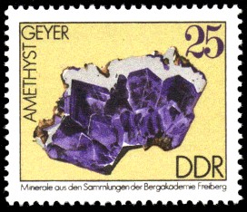 25 Pf Briefmarke: Amethyst, Minerale aus den Sammlungen der Bergakademie Freiberg