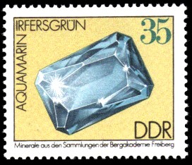 35 Pf Briefmarke: Aquamarin, Minerale aus den Sammlungen der Bergakademie Freiberg