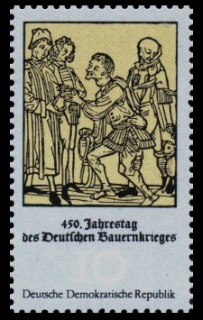 10 Pf Briefmarke: 450. Jahrestag des Deutschen Bauernkrieges