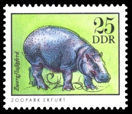 25 Pf Briefmarke: Zwergflußpferd, Tiere aus den Tierparks und zoologischen Gärten der DDR