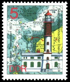5 Pf Briefmarke: Leuchttürme der DDR, Leitfeuer Timmendorf