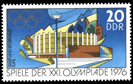 20 Pf Briefmarke: Spiele der XXI.Olympiade 1976, Stadt- und Sporthalle Suhl