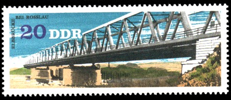 20 Pf Briefmarke: Brücken in der DDR, Elbbrücke Rosslau